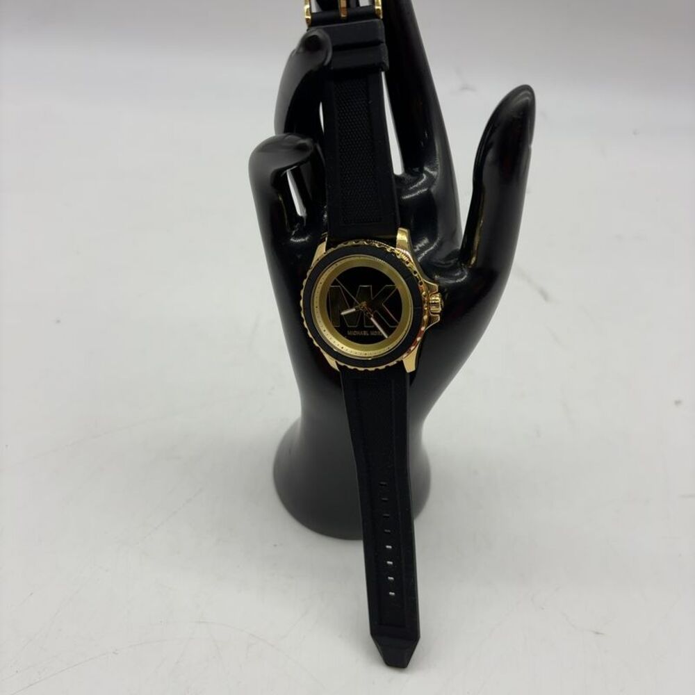 Michael Kors Black and Gold Silicone Strap Watch